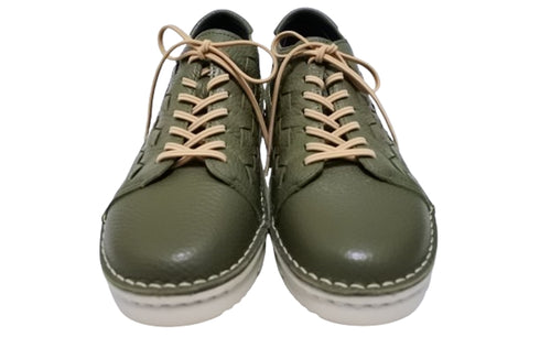 【TODAY'S 7287 ダークカーキ】編み込みレザースニーカー メンズ