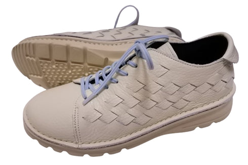 【TODAY'S 7287 アイボリー】編み込みレザースニーカー メンズ