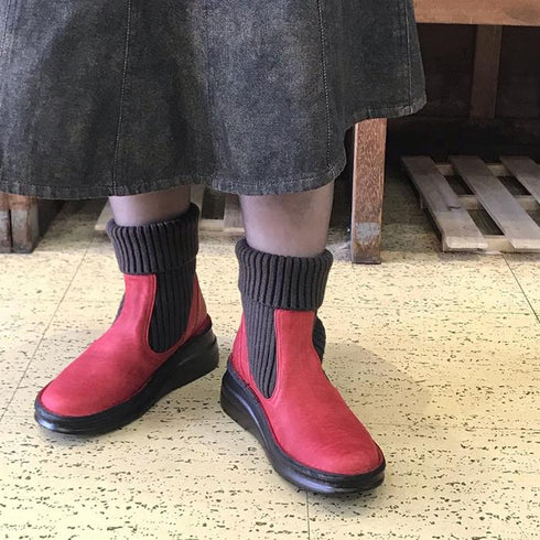 【インコルジェ8172 ブラック】ヒール高ショートニットブーツ