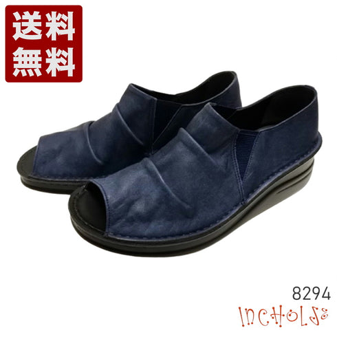 【インコルジェ 8294 ネイビー】オープントゥくしゅくしゅシューズサンダル