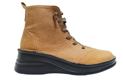 【インコルジェ 8468 ブラウン】本革クロスベルトカジュアルショートブーツ