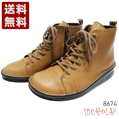 【インコルジェ 8674 ブラウン】靴紐ショートブーツ