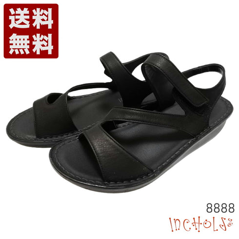 【インコルジェ 8888 ブラック】バックストラップフラットサンダル