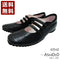 【…AShiOtO A1540 ブラック】本革超軽量ゴムストラップシューズ モデルサイズ