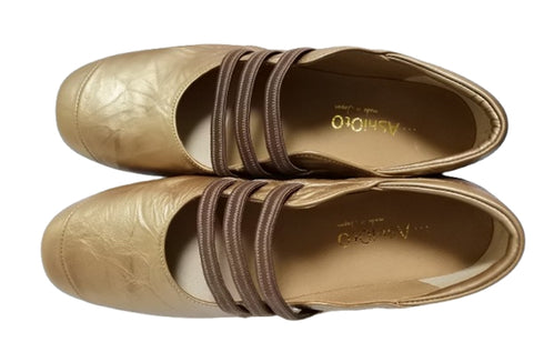 【…AShiOtO A1540 ゴールドメタル】本革超軽量ゴムストラップシューズ