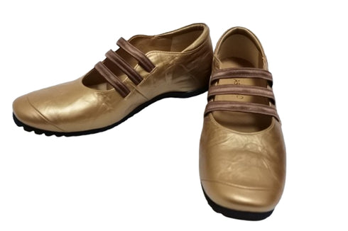 【…AShiOtO A1540 ゴールドメタル】本革超軽量ゴムストラップシューズ