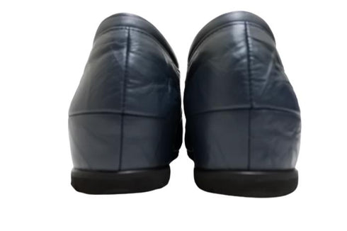 【…AShiOtO A1540 ネイビー】本革超軽量ゴムストラップシューズ モデルサイズ