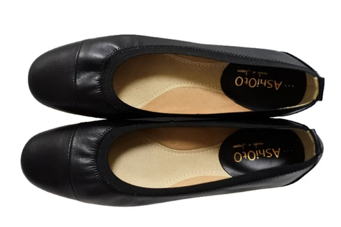 【…AShiOtO A3233 ブラックブラック】超軽量 約110g 牛革ボロネーゼバレエパンプス