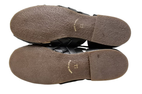 【かぼちゃの馬車 CA-57 ブラック】編み込みオープントゥシューズ