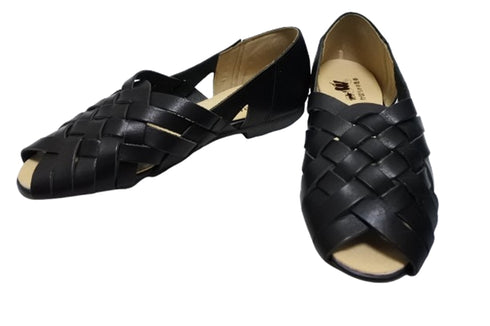 【かぼちゃの馬車 CA-57 ブラック】編み込みオープントゥシューズ