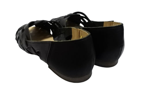 【かぼちゃの馬車 CA-57 ブラック】編み込みオープントゥシューズ