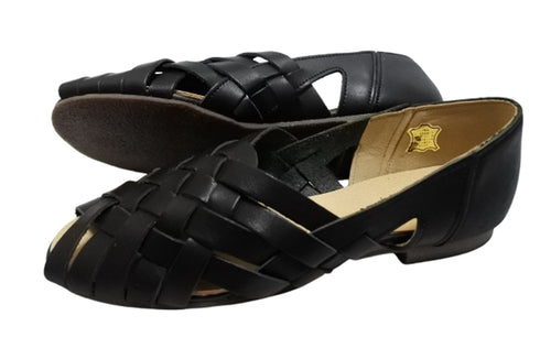 【かぼちゃの馬車 CA-57 ブラック】編み込みオープントゥシューズ