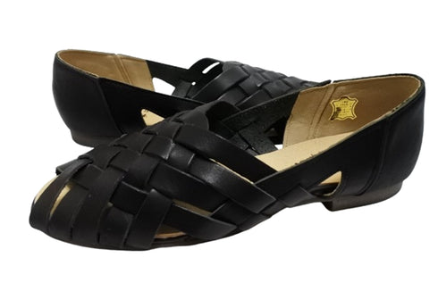 【かぼちゃの馬車 CA-57 ブラック】編み込みオープントゥシューズ