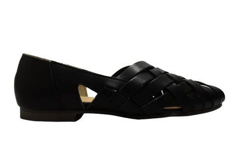 【かぼちゃの馬車 CA-57 ブラック】編み込みオープントゥシューズ