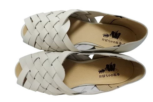 【かぼちゃの馬車 CA-57 ホワイト】編み込みオープントゥシューズ