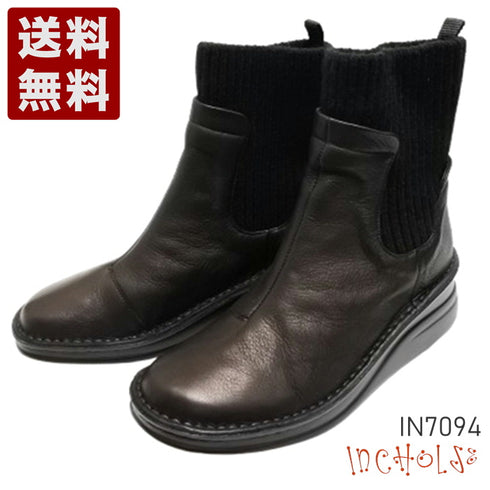 【インコルジェIN7094 ブラック】リブニットショートブーツ