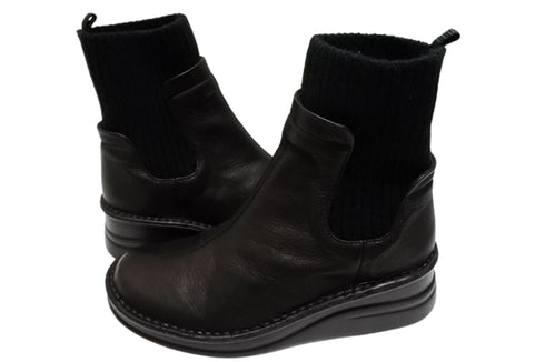 【インコルジェIN7094 ブラック】リブニットショートブーツ