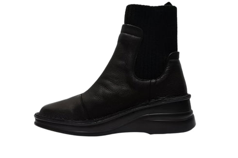 【インコルジェIN7094 ブラック】リブニットショートブーツ