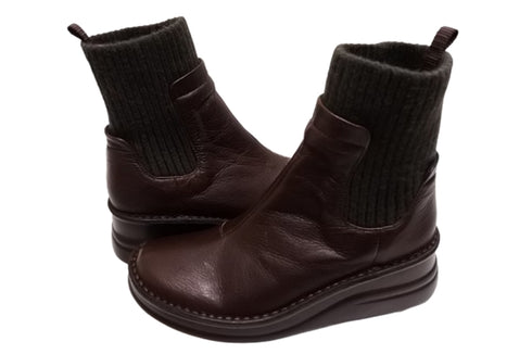 【インコルジェIN7094 ダークブラウン】リブニットショートブーツ