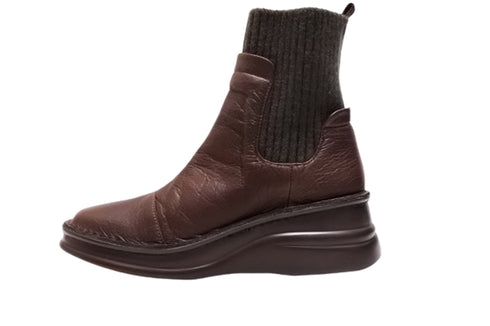 【インコルジェIN7094 ダークブラウン】リブニットショートブーツ
