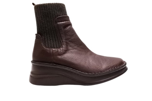 【インコルジェIN7094 ダークブラウン】リブニットショートブーツ