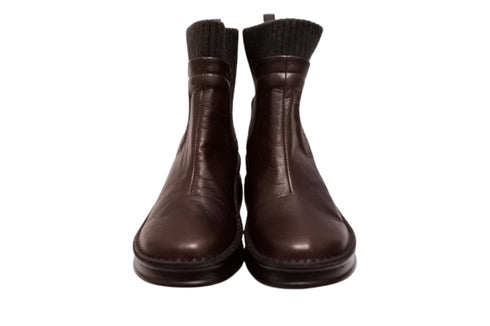 【インコルジェIN7094 ダークブラウン】リブニットショートブーツ