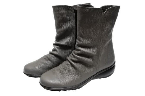 【arui_toe JC1018 グレー】軽量ボロネーゼ製法の本革サイドジップハーフブーツ