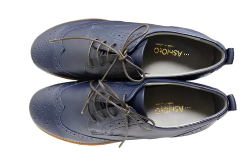 【…AShiOtO KOBE02 ネイビー】超軽量国産牛革ウイングチップシューズ