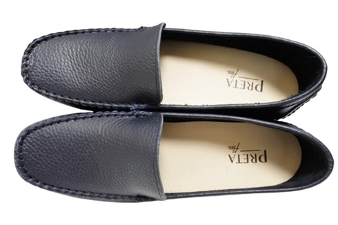 【PRETA flex P1101 ネイビー】本革レザープレーンモカシンシューズ