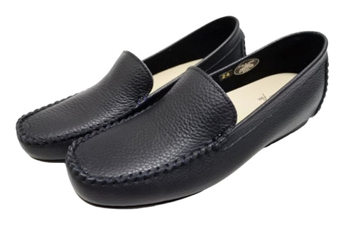 【PRETA flex P1101 ネイビー】本革レザープレーンモカシンシューズ