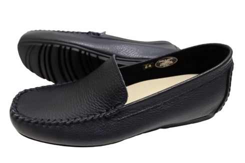 【PRETA flex P1101 ネイビー】本革レザープレーンモカシンシューズ