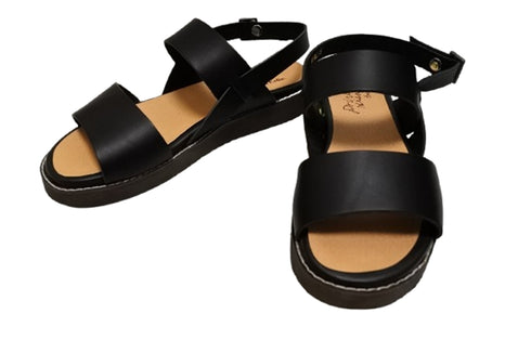 【かぼちゃの馬車 PV-3 ブラック】本革オープントゥサンダル