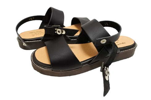 【かぼちゃの馬車 PV-3 ブラック】本革オープントゥサンダル