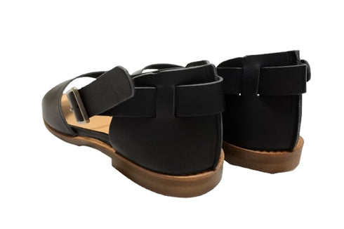 【かぼちゃの馬車 PV-4 ブラック】本革オープントゥアンクルベルトサンダル