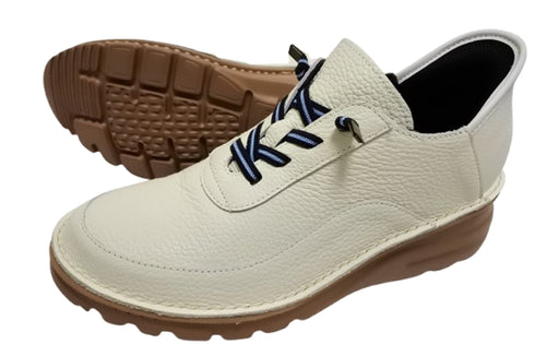 【TODAY'S T6003 アイボリー】ゴムひもレザーシューズ