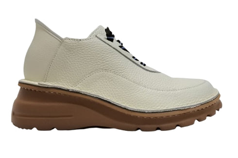 【TODAY'S T6003 アイボリー】ゴムひもレザーシューズ