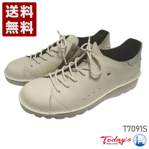 【TODAY'S T7091S アイボリー】シュリンクレザーサイドジップスニーカー レディース