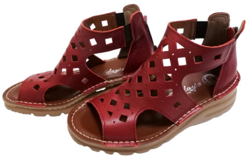 【TODAY's 0105 カーマイン】幅広4E本革コンフォートメッシュサンダル