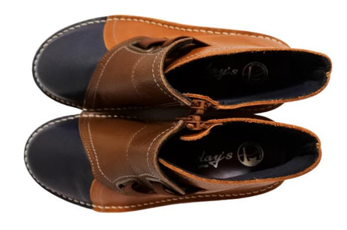 【TODAY'S 0110 ダークブルーキャメルオリーブ】国産本革サイドジップレザースニーカー