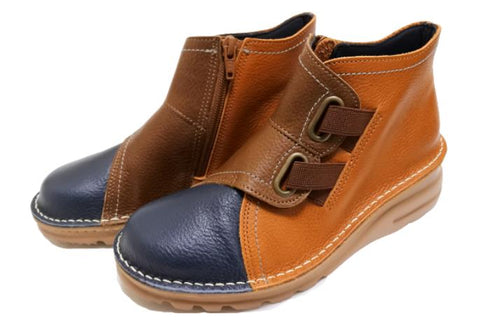 【TODAY'S 0110 ダークブルーキャメルオリーブ】国産本革サイドジップレザースニーカー