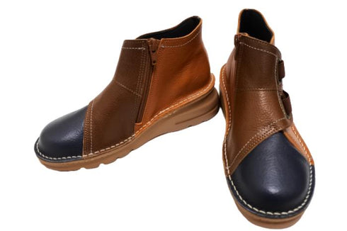 【TODAY'S 0110 ダークブルーキャメルオリーブ】国産本革サイドジップレザースニーカー