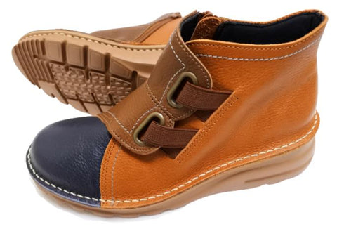 【TODAY'S 0110 ダークブルーキャメルオリーブ】国産本革サイドジップレザースニーカー