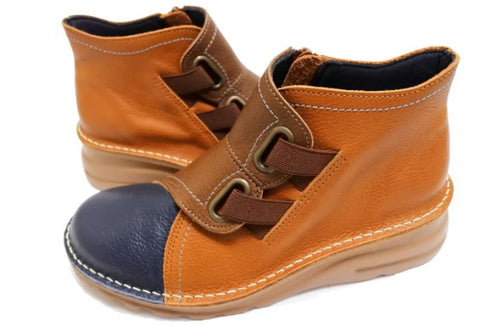 【TODAY'S 0110 ダークブルーキャメルオリーブ】国産本革サイドジップレザースニーカー