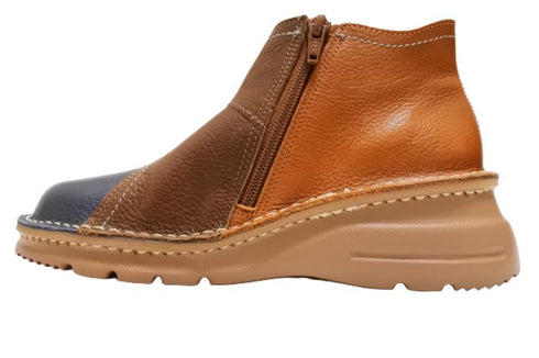 【TODAY'S 0110 ダークブルーキャメルオリーブ】国産本革サイドジップレザースニーカー