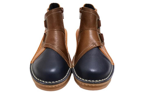 【TODAY'S 0110 ダークブルーキャメルオリーブ】国産本革サイドジップレザースニーカー