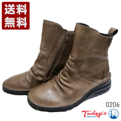 【TODAY's 0206 グレー】幅広4E サイドジップミドルブーツ