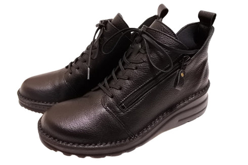 【TODAY's 0248 ブラック】幅広4E サイドジップレースアップミドルブーツ