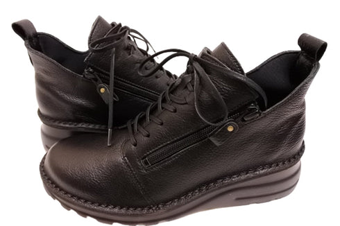 【TODAY's 0248 ブラック】幅広4E サイドジップレースアップミドルブーツ