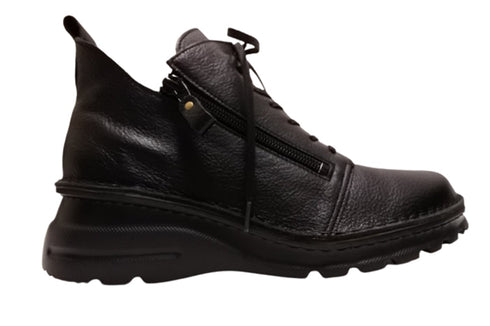 【TODAY's 0248 ブラック】幅広4E サイドジップレースアップミドルブーツ