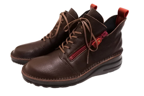 【TODAY's 0248 ダークブラウンカーマイン】幅広4E サイドジップレースアップミドルブーツ